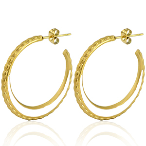 Boucles d'oreilles en acier Inox cr&eacute;oles 30mm Dor&eacute;-blanc