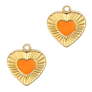 Breloques en acier Inox coeur Orange n&eacute;on-dor&eacute;
