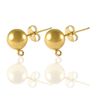 Boucles d'oreilles / puces d&rsquo;oreilles en acier Inox avec anneau 8mm Dor&eacute;