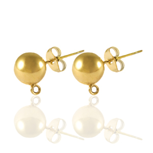 Boucles d'oreilles / puces d&rsquo;oreilles en acier Inox avec anneau 6mm Dor&eacute;