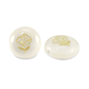 Perles en verre rondelles effet nacr&eacute; rose Blanc-dor&eacute;