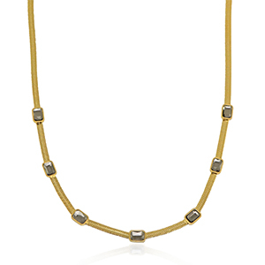 Colliers en acier inox cha&icirc;ne maille serpentine cristal Dor&eacute;-noir