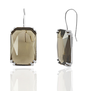 Boucles d&rsquo;oreilles / puces d&rsquo;oreilles en verre Crystal Glass rectangle Marron-argent&eacute;