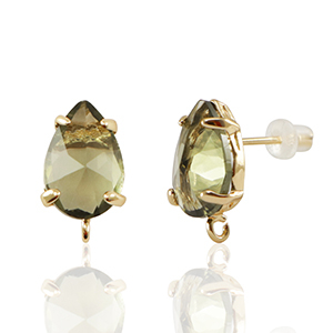 Boucles d&rsquo;oreilles / puces d&rsquo;oreilles en verre Crystal Glass avec anneau goutte Marron-dor&eacute;