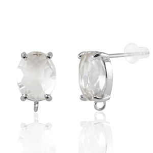 Boucles d&rsquo;oreilles / puces d&rsquo;oreilles en verre Crystal Glass avec anneau ovale Cristal-argent&eacute;