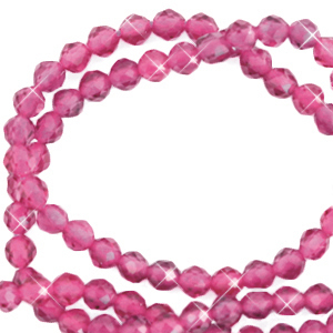 Pierres naturelles 3mm facett&eacute;es Rose magenta-pearl shine coating