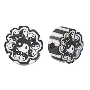 Perles en polym&egrave;re Yin & Yang 9mm Noir-blanc