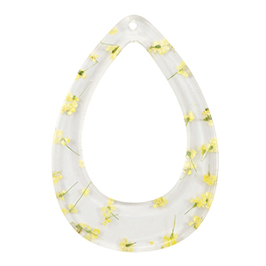 Pendentifs en r&eacute;sine avec fleurs s&eacute;ch&eacute;es goutte Jaune