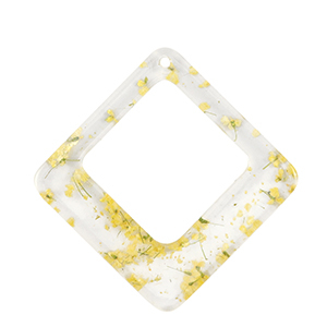 Pendentifs en r&eacute;sine avec fleurs s&eacute;ch&eacute;es losange Jaune