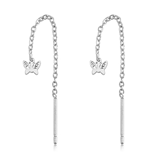Boucles d'oreilles en acier Inox papillon Argent&eacute;
