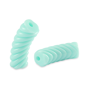 Perles tubes acryliques torsad&eacute; Bleu turquoise doux