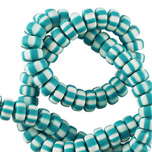Perles en polym&egrave;re rondelles 7mm Blanc-bleu turquoise baltique