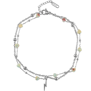 Chaines de cheville en acier Inox c&oelig;ur de pierre Argent&eacute;-bleu