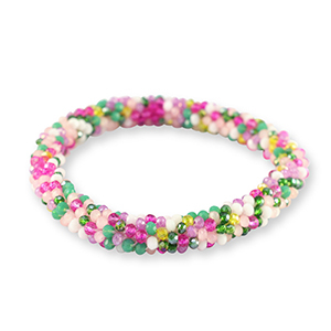 Bracelet perles &agrave; facettes Multicolore blanc-rose