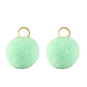 Pendentifs pompon avec anneau 10mm Dor&eacute;-vert menthe