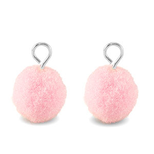 Pendentifs pompon avec anneau 10mm Argent&eacute;-rose clair