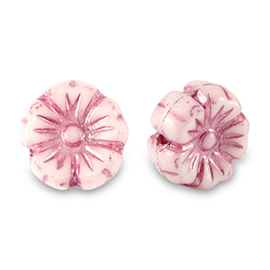Perles tch&egrave;ques fleur 9mm Rose magenta m&eacute;tallis&eacute;-blanc