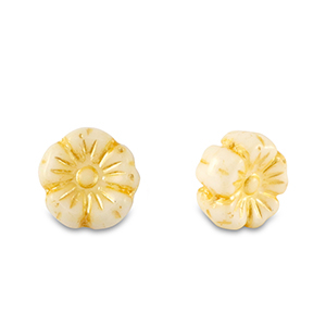 Perles tch&egrave;ques fleur 7mm Jaune citron-blanc