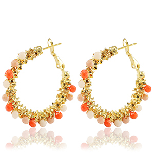 Boucles d'oreilles en acier Inox perles &agrave; facettes Orange-dor&eacute;