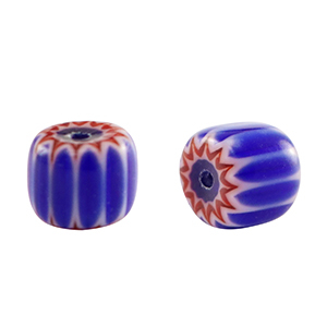 Perles Millefiori tube Bleu-rouge