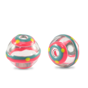 Perles en verre peintes &agrave; la main 14mm Transparent-rose gris verd&acirc;tre