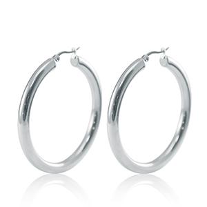 Boucles d'oreilles en acier Inox cr&eacute;oles 50mm Argent&eacute;