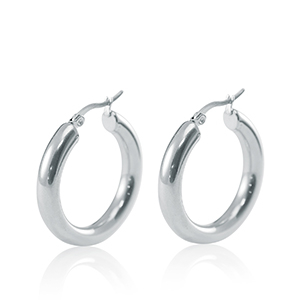 Boucles d'oreilles en acier Inox cr&eacute;oles 30mm Argent&eacute;