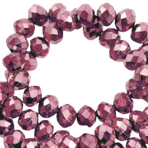 Perles &agrave; facettes 4x3mm disque Heishi Rose magenta-pearl shine coating