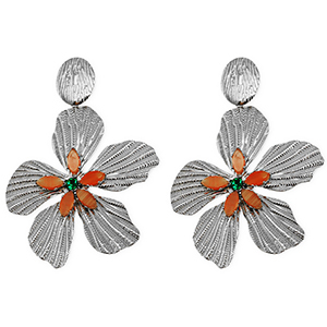 Boucles d'oreilles puces en acier Inox fleur Argent&eacute;