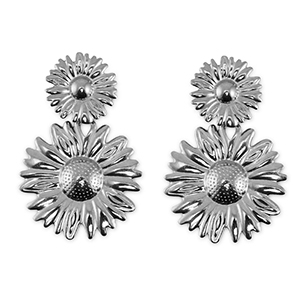 Boucles d'oreilles puces en acier Inox fleur Argent&eacute;