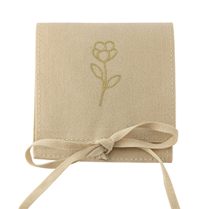 Sachet &agrave; bijoux fleur Beige latte-dor&eacute;
