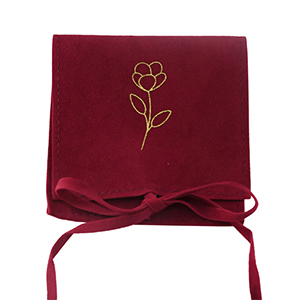 Sachet &agrave; bijoux fleur Rouge bourgogne-dor&eacute;