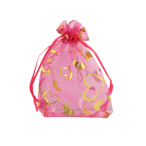 Sachet &agrave; bijoux en organza 7x9cm coeur Rose-dor&eacute;