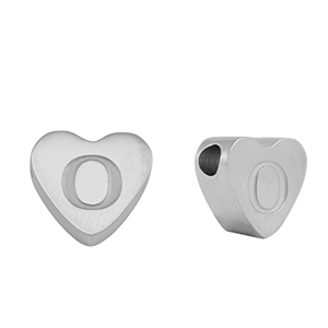Perles en acier Inox coeur lettre O Argent&eacute;