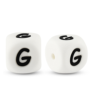 Perles lettres en silicone G Blanc-noir