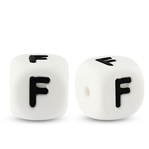 Perles lettres en silicone F Blanc-noir