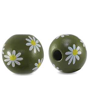 Perles en bois rond 16mm fleur Olive verte