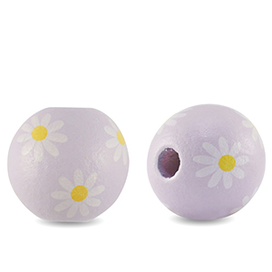 Perles en bois rond 16mm fleur Lilas