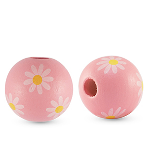 Perles en bois rond 16mm fleur Rose clair