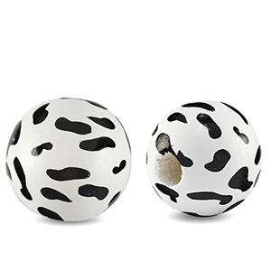 Perles en bois rond 16mm vache Blanc-noir