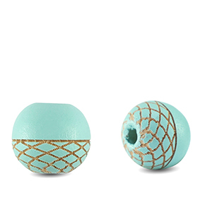 Perles en bois rond 10mm le motif Turquoise