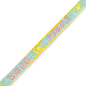Ruban texte "good vibes" Turquoise-rose-jaune