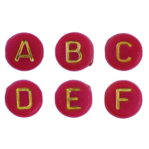 Perles lettres acryliques m&eacute;lang&eacute;es Rouge-dor&eacute;