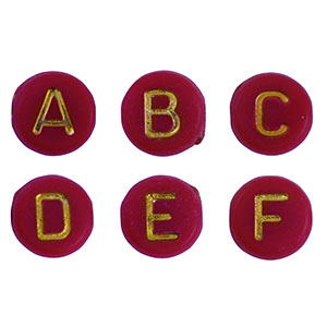 Perles lettres acryliques m&eacute;lang&eacute;es Rouge fonc&eacute;-dor&eacute;