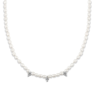 Colliers en acier Inox perles Argent&eacute;