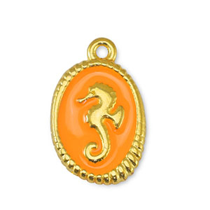 Breloques en m&eacute;tal DQ hippocampe Orange-Dor&eacute; (sans nickel)