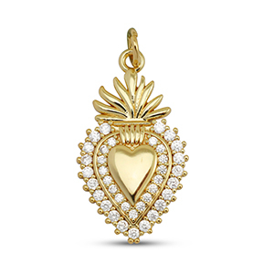 M&eacute;tal TQ laiton breloques zirconium coeur Dor&eacute;