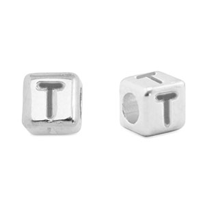 Perles alphabet en m&eacute;tal DQ T Argent&eacute; antique (sans nickel)