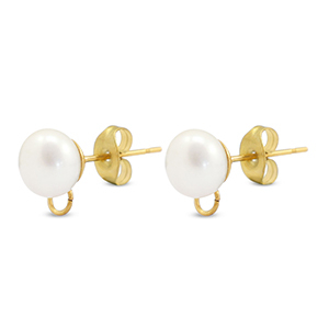 Appr&ecirc;ts en acier Inox boucles d'oreilles / puces d&rsquo;oreilles Imitation perle avec anneau 8mm Dor&eacute;