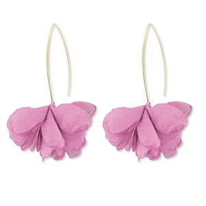 Boucles d'oreilles tendance fleur en mousseline Rose mauve-dor&eacute;